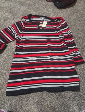 Studio Works Striped Knit Top - Red, Black, Gray